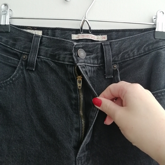 Levi's 70s High Slim Straight Jeans Premium Denim Trainwreck Black 26 - Picture 6 of 15